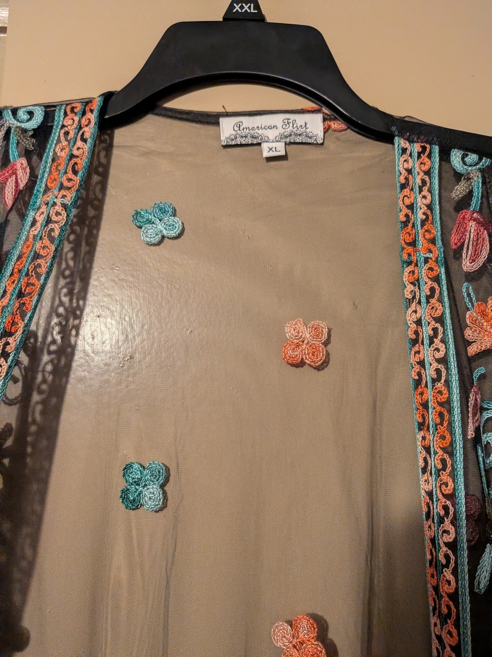 American Flirt Embroidered Sheer Duster Kimono NWOT - Picture 3 of 5